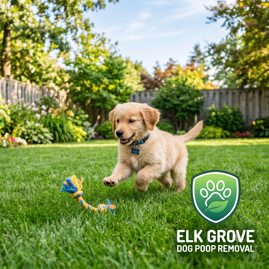 Dog enjoying a green backyard in Elk Grove